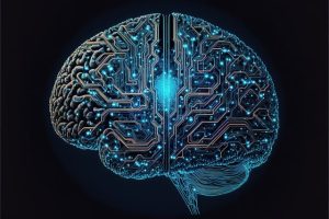 Brain with signals conducting through it, decorative