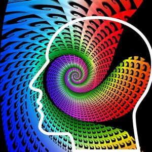 Side profile silhouette with psychedelic swirl technicolor pattern, decorative, how to build self-worth
